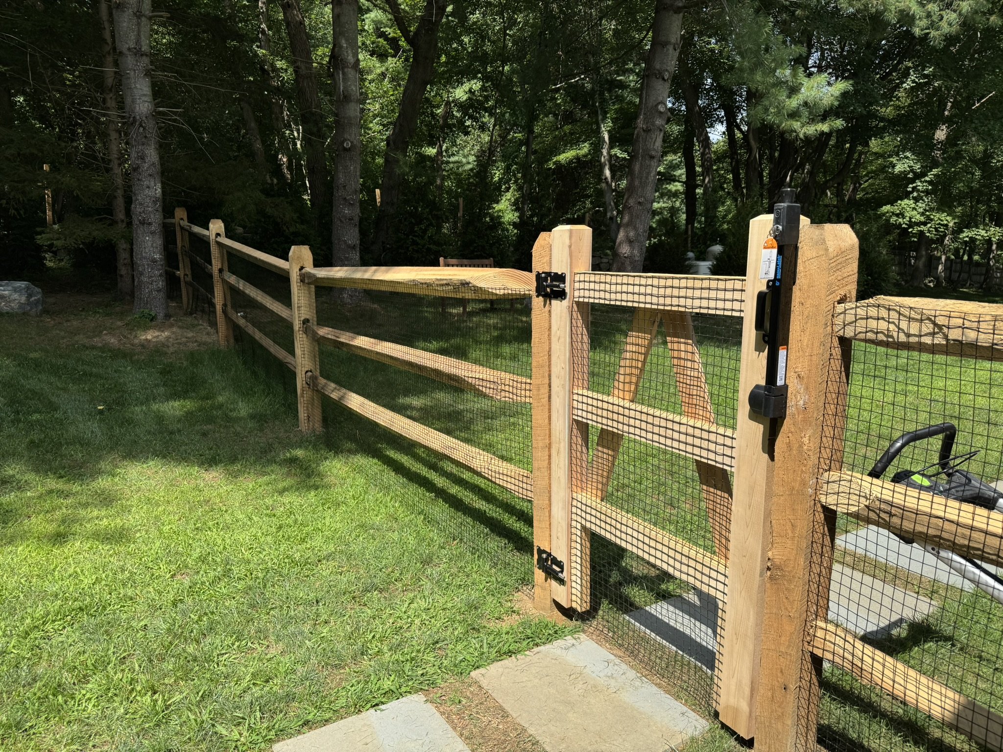 Cedar post and rail pool code gate in Ridgefield CT