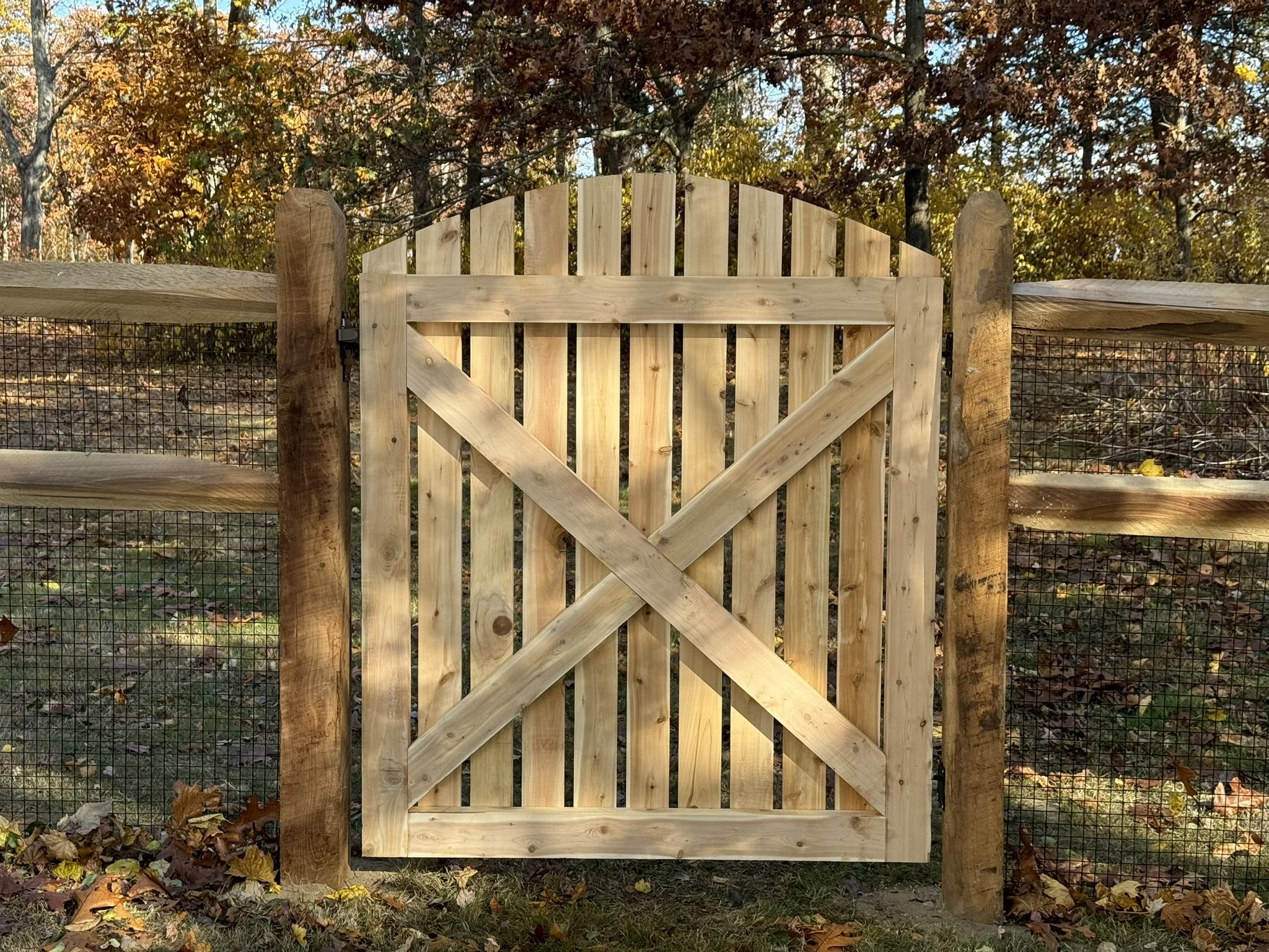 Cedar split rail gate in Watertown, CT..