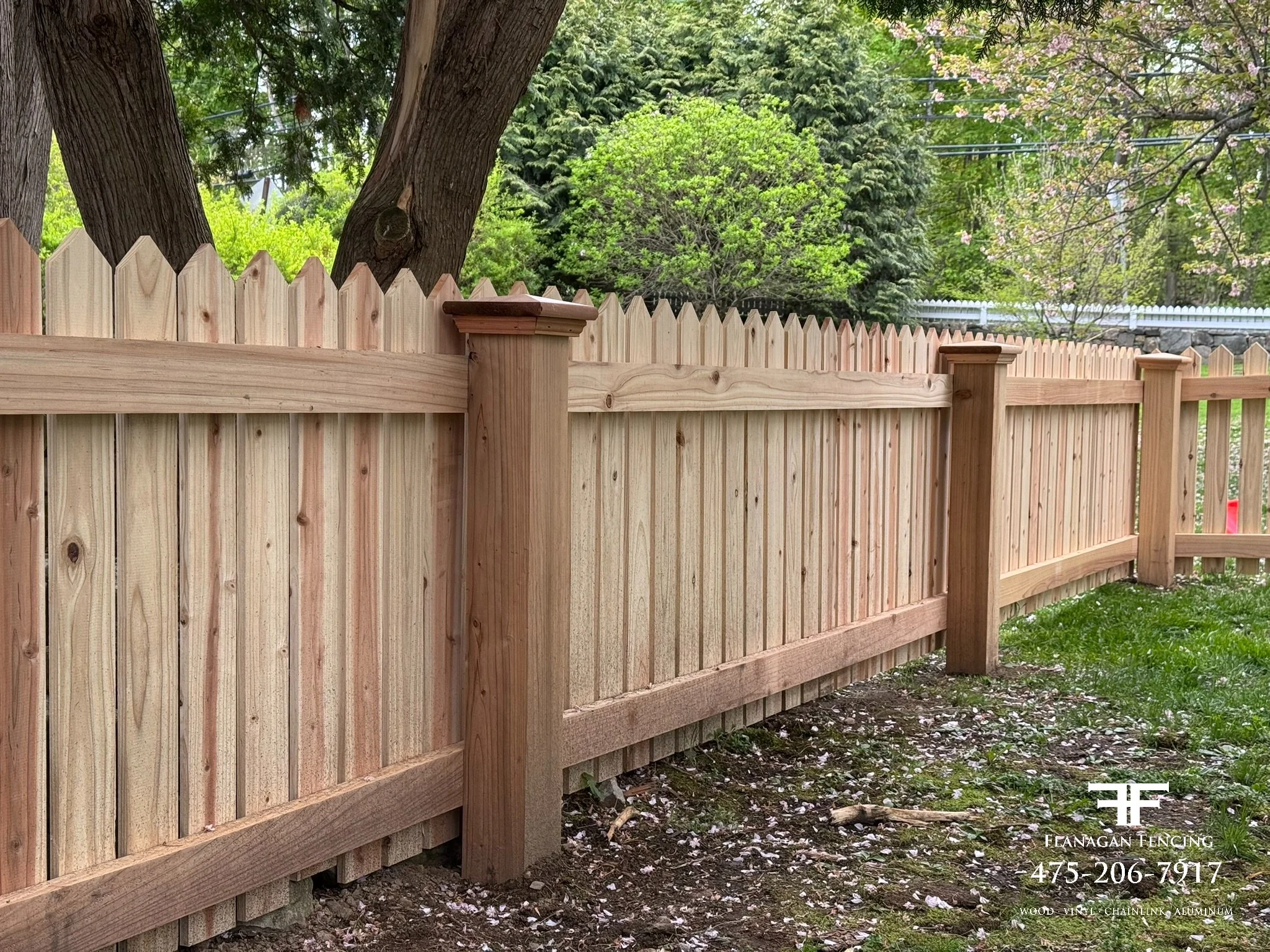 Custom cedar picket fence in Brookfield, CT