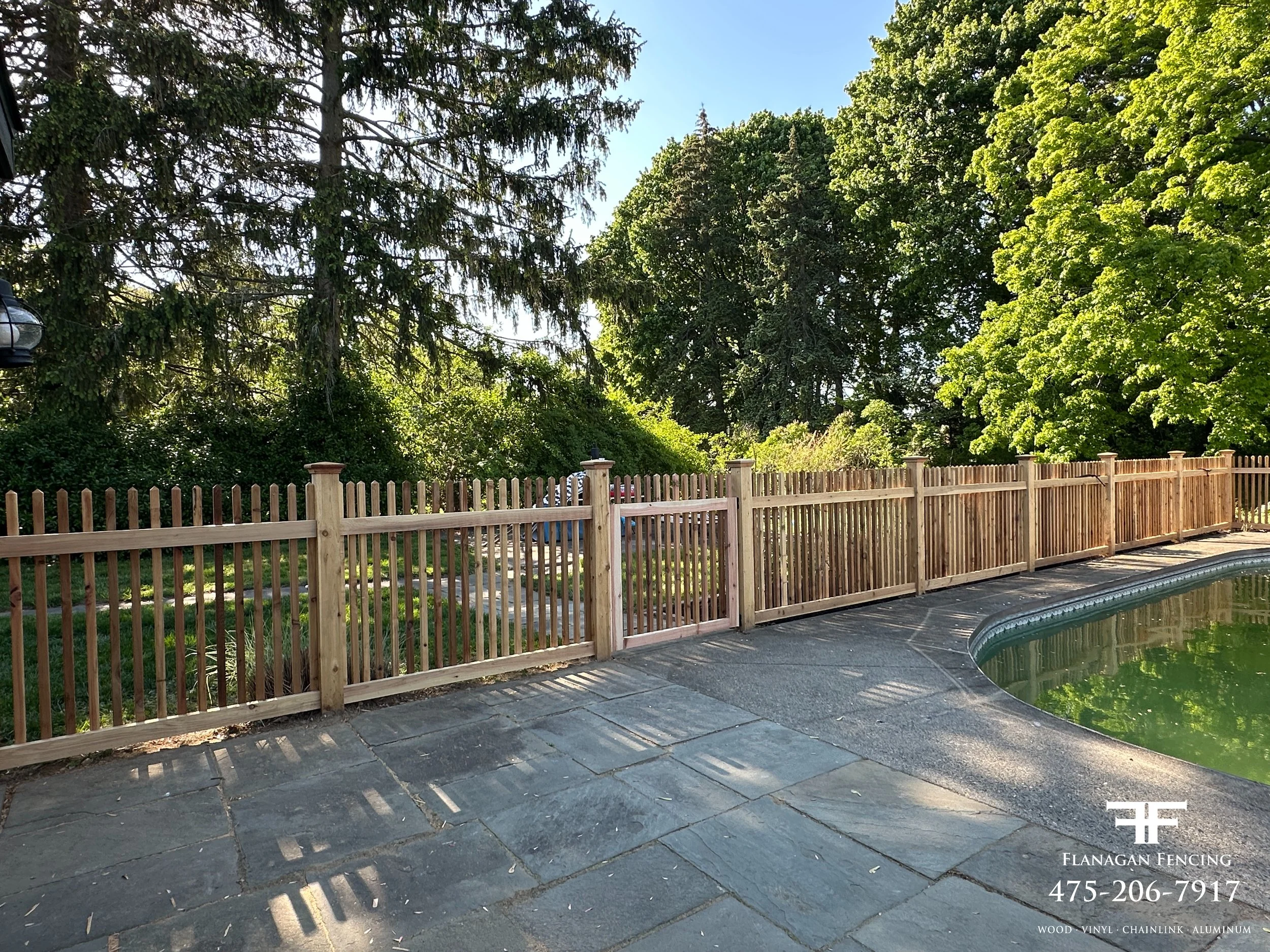 Custom Victorian picket cedar fence installed in Stratford, CT