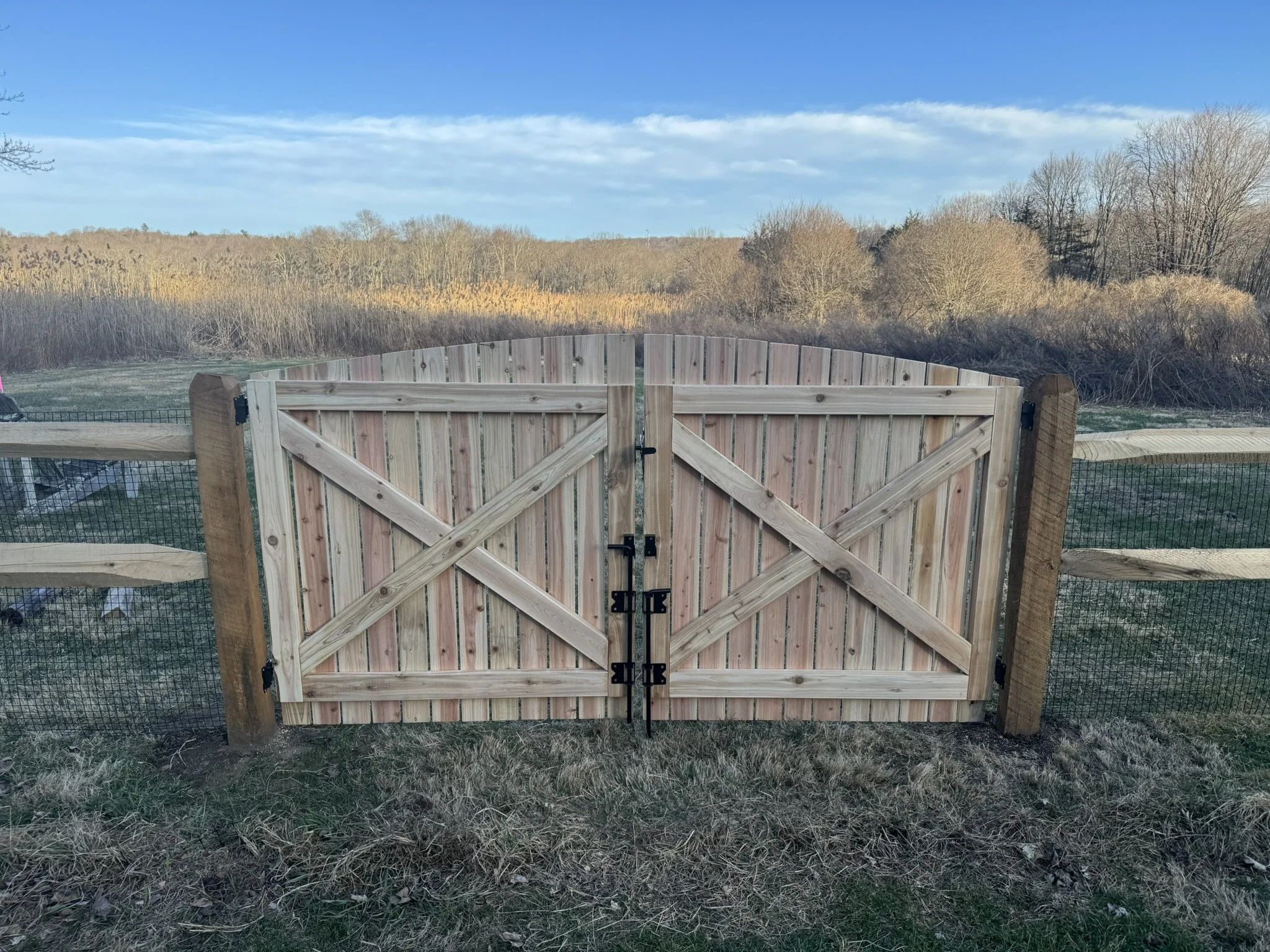 Custom cedar post and rail gates in Newtown CT
