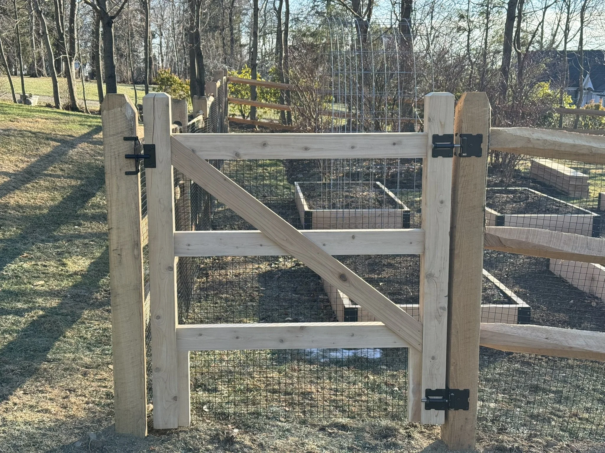 Custom cedar post and rail gate in Litchfield CT
