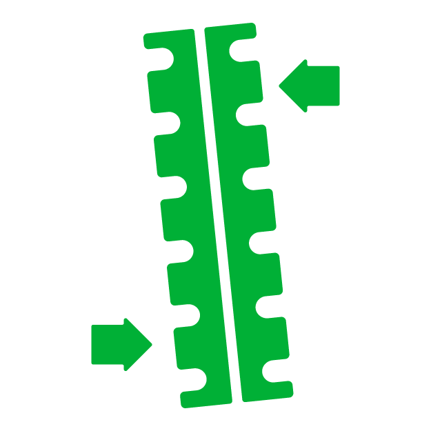 Green and black adjustable plastic ruler with arrows indicating adjustable parts.