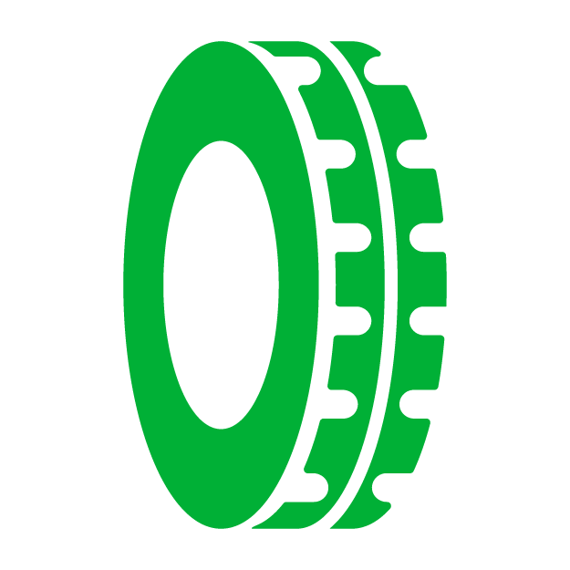 A graphic illustration of a green tire.
