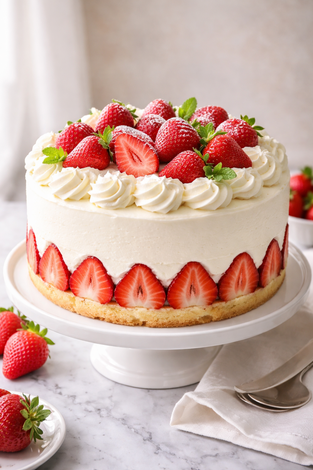 Vanilla Cake with Strawberry and Fresh Cream Icing