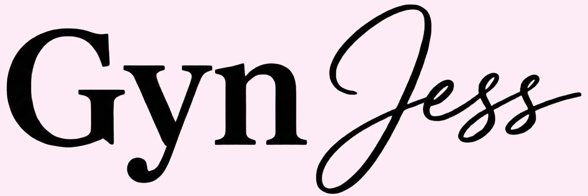 Illustration of the words "GYN Jess" in black with a pink background, with a mixed font style including cursive and bold text.
