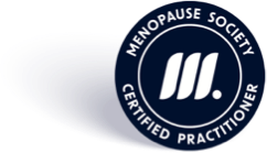 Menopause Society Certified Practitioner logo with a blue circular seal and white text