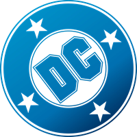 DC Comics logo with a Blue circular icon with a white background.