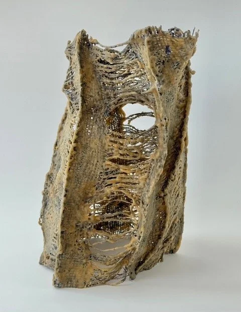 "B8" 15"x11"x10" burlap, glue, acrylic, wax 2025