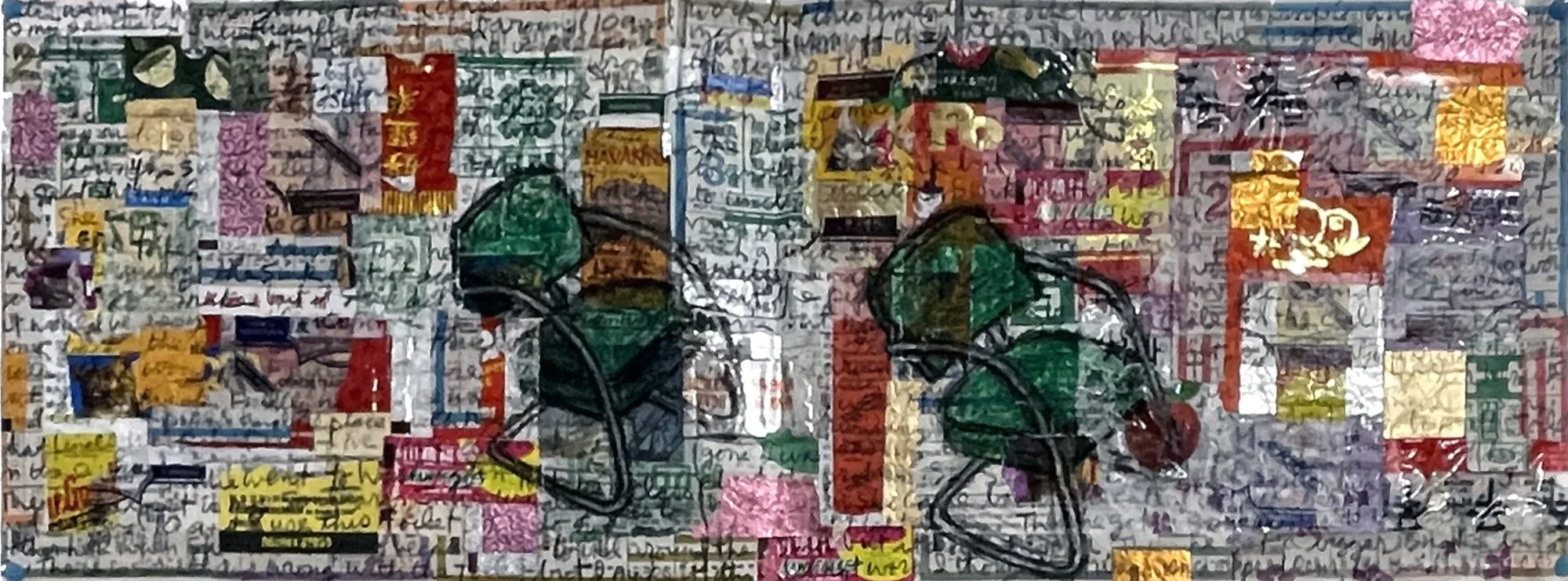 Stan Chan collage, Two Chairs, 11" X 30”