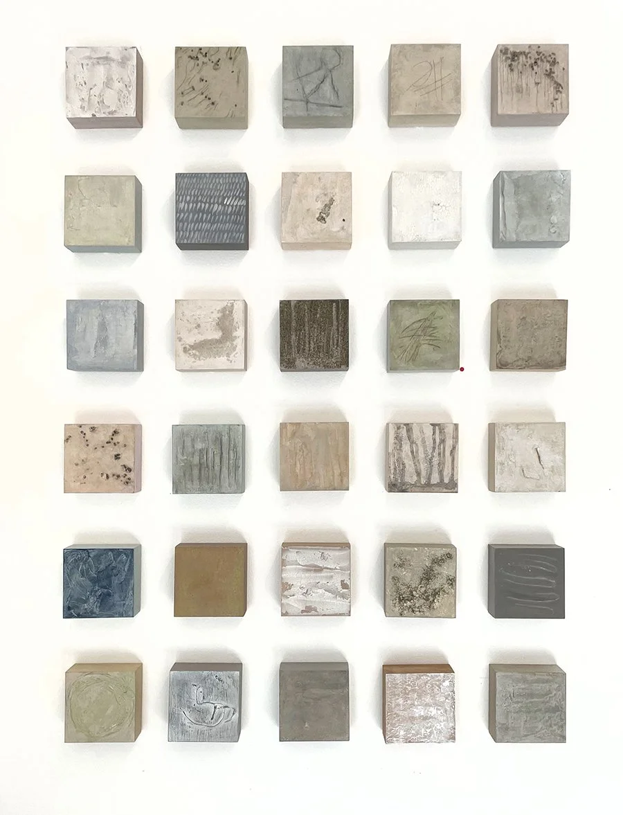 Jules Campbell, Ghost Town 2, 2024, mixed medium on thirty 4 x 4 panels