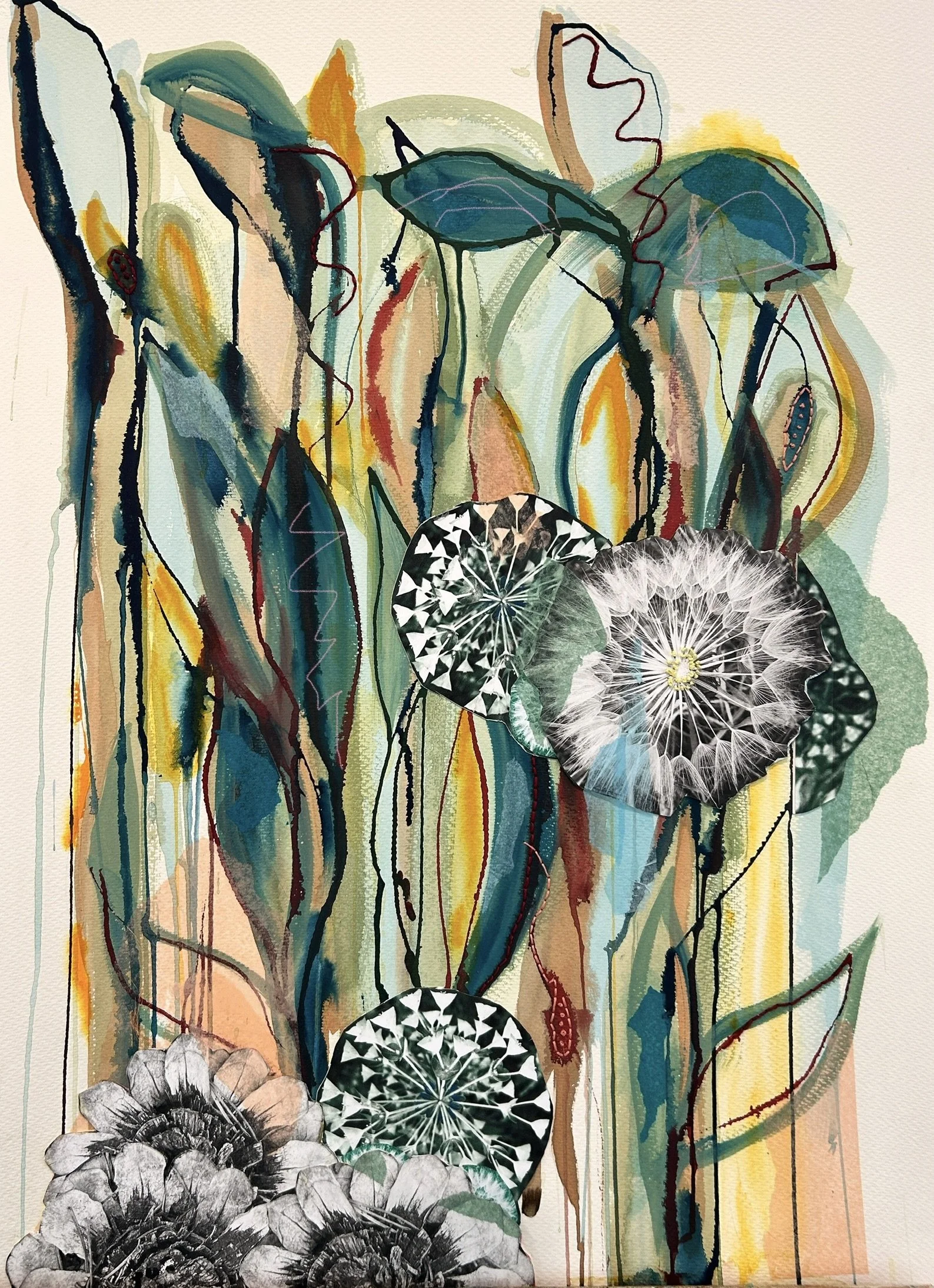 Milkweed 30"x 24" mixed media on paper