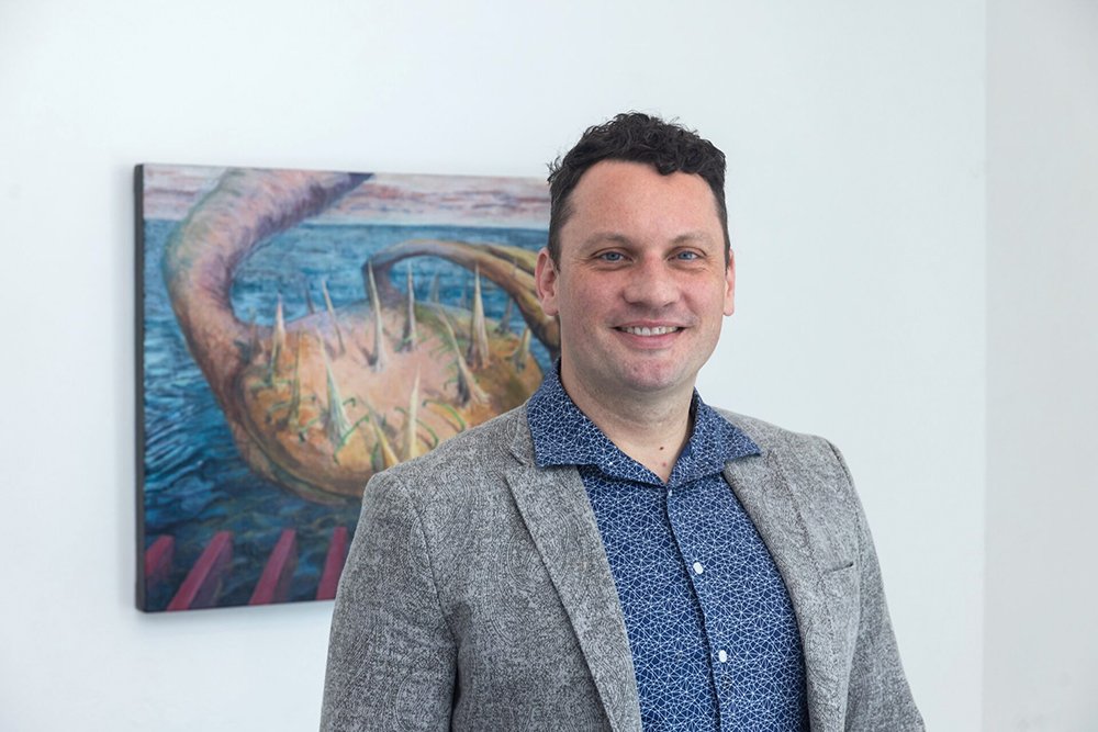 Jamie Treacy with his work in Creatures of Duality