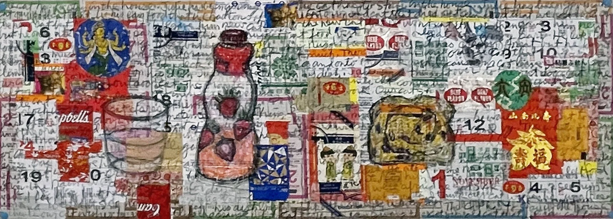 Stan Chan collage, Yogurt and Raisin Bread, 11" X 30”