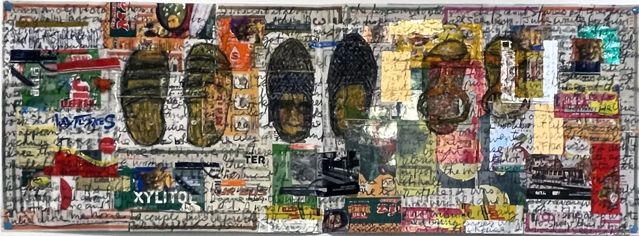 Stan Chan collage, Julie's Shoes, 11" X 30”