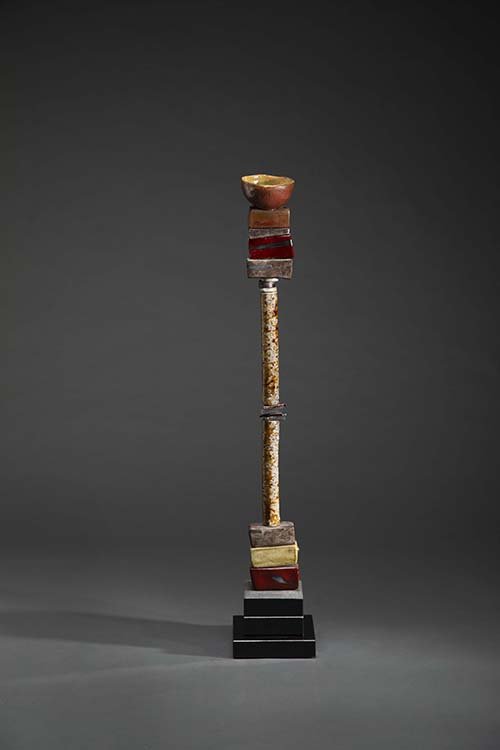 Susana Arias, Sacred Tree With Nest, 48" x 8" x 8", ceramic on granite