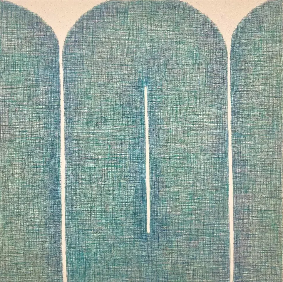 Stephanie Dennis, Ocean Eyes, 2025, colored pencil on canvas over panel, 24x24