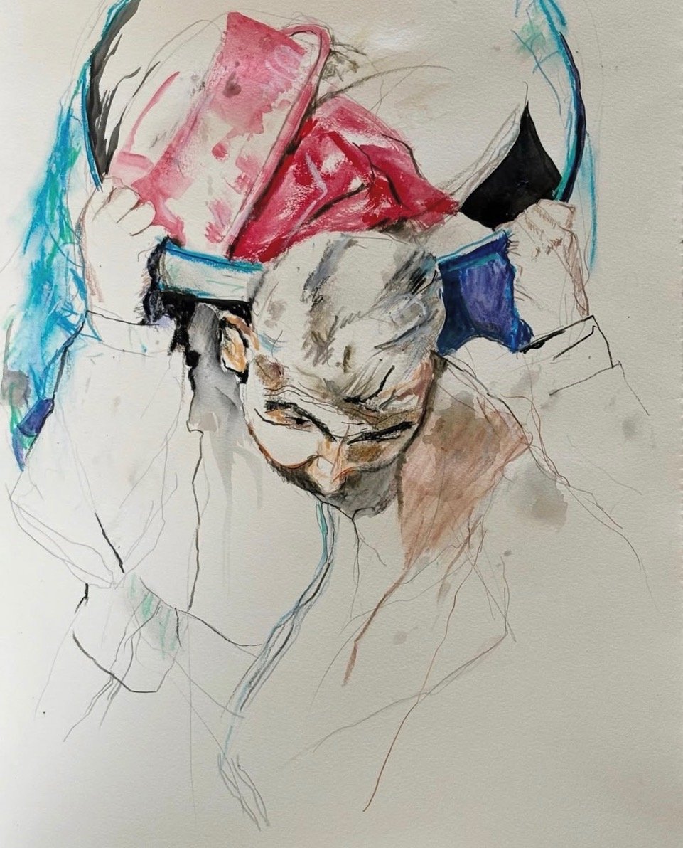 "The Load I"  21"x15" gouache and pencil on paper  2026