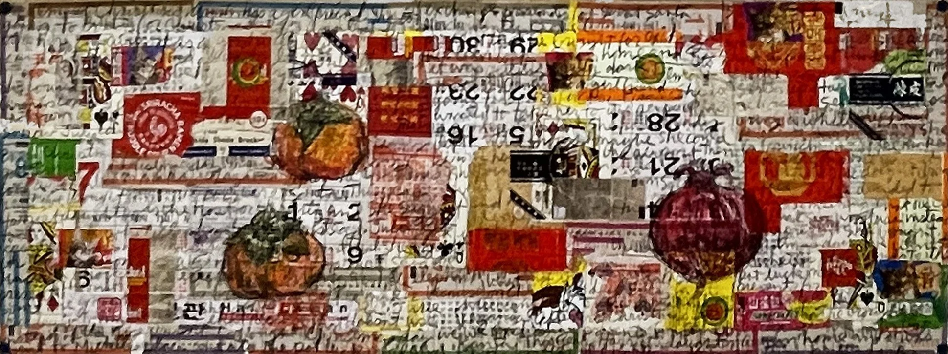 Stan Chan collage, Persimmons, 11" X 30”
