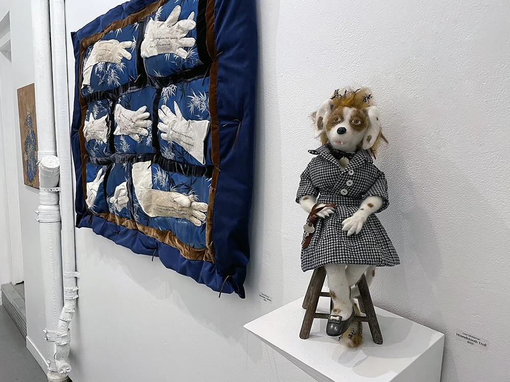 left, Wilkinson, Necessary Tattoos, 36 x 42; right, Glicksman, Hondstooth Troll, 14 x 6.5 x 7.5