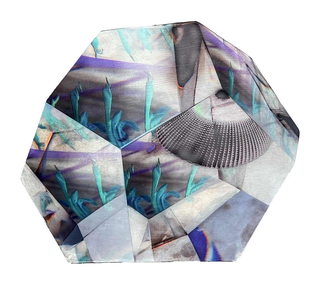 Laurence Elias, Decaflor, 2024, UV-Inkjet on acrylic paint on wood, 17.3 x 18.2