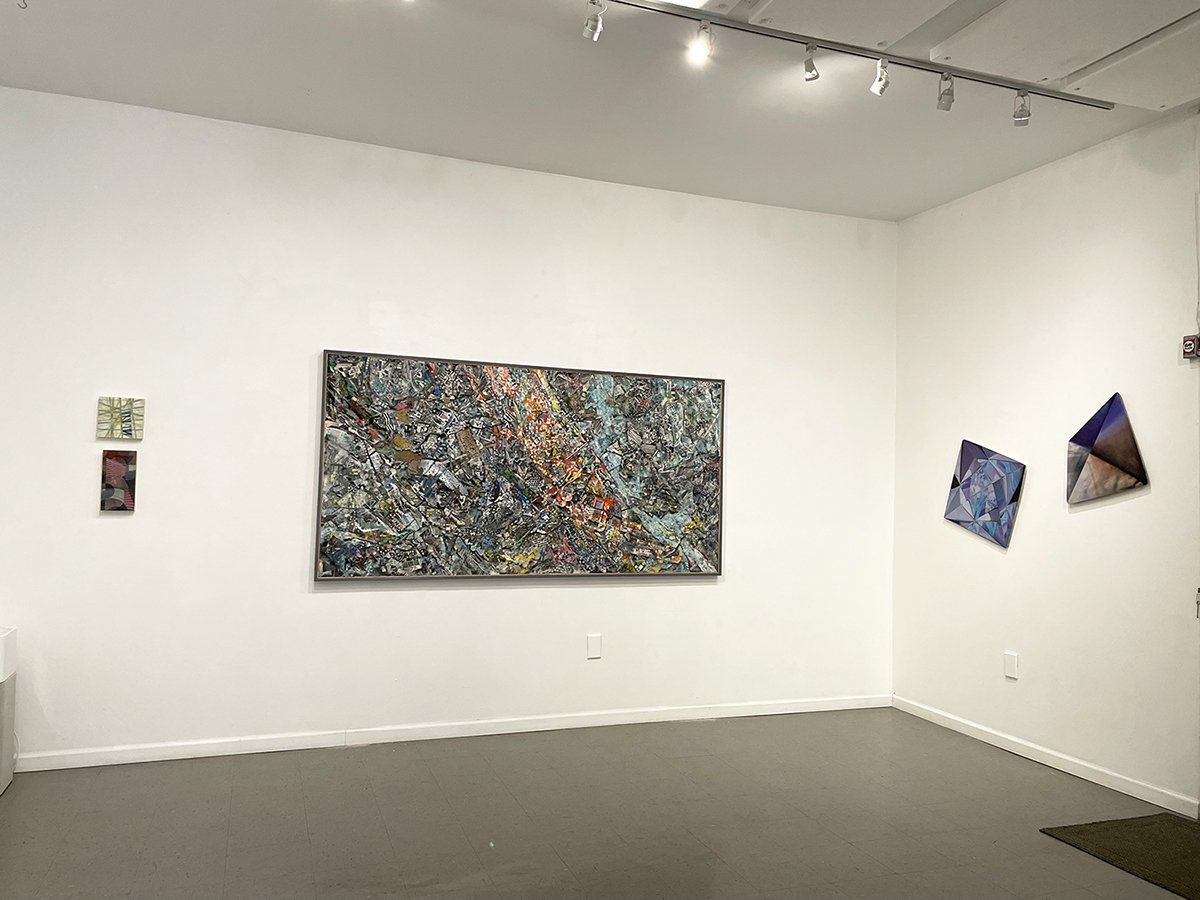 Fields of Vision at Gearbox Gallery, Urban Surface, by Sandra Kelch,  48" x 96" x 3",                    with work by Laurence Elias