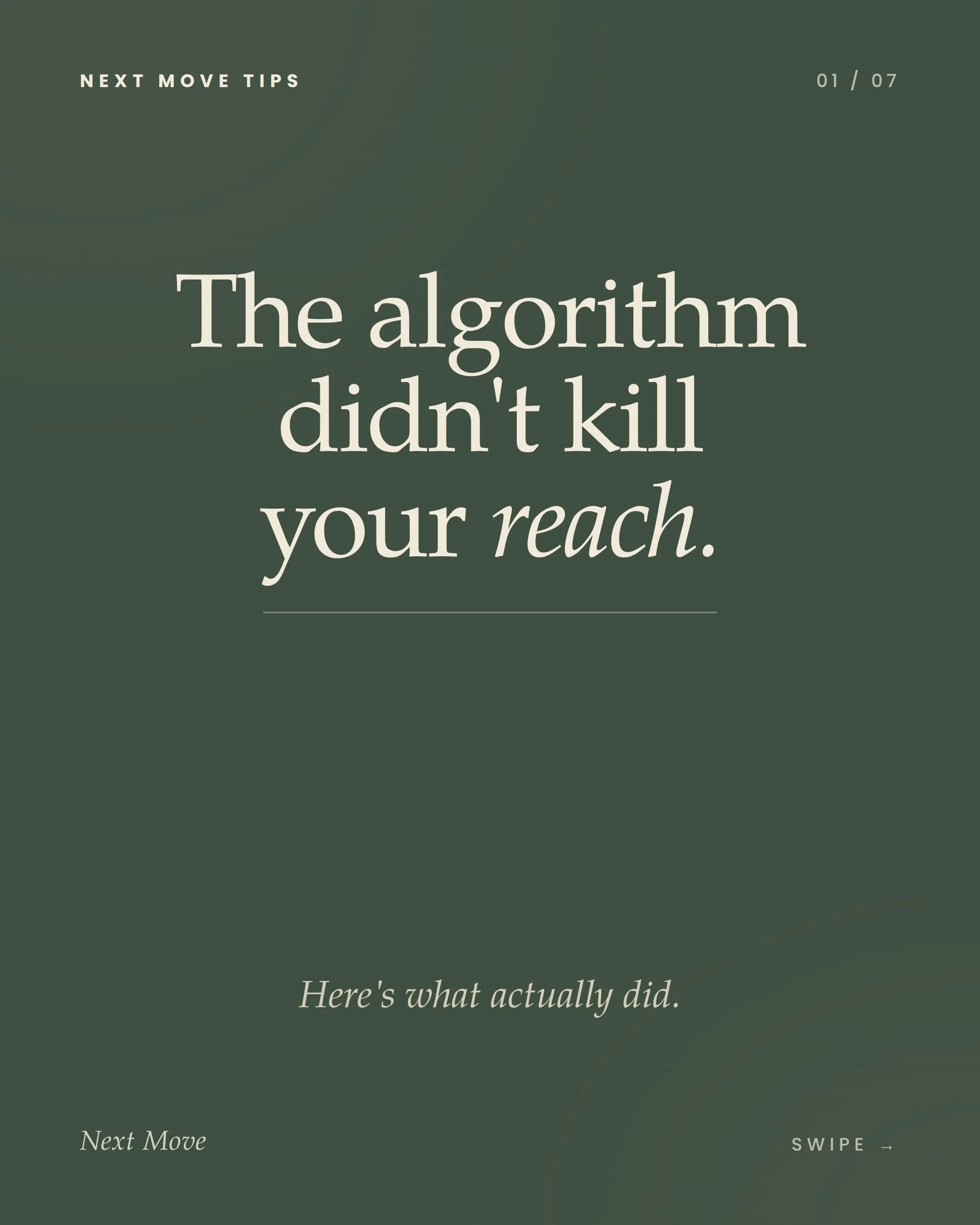 The algorithm isn&rsquo;t why your reach dropped.
&nbsp;
I know that&rsquo;s not what you want to hear. But blaming the algorithm is the easy answer, and easy answers don&rsquo;t fix the problem.
&nbsp;
The real reasons? No clear message. Content tha