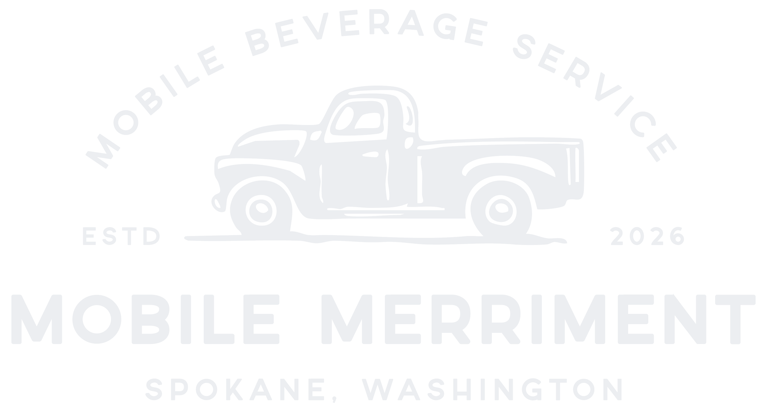 Logo for Mobile Meriment, featuring a truck with the text 'Mobile Beverage Service' and 'Spokane, Washington', established in 2026.