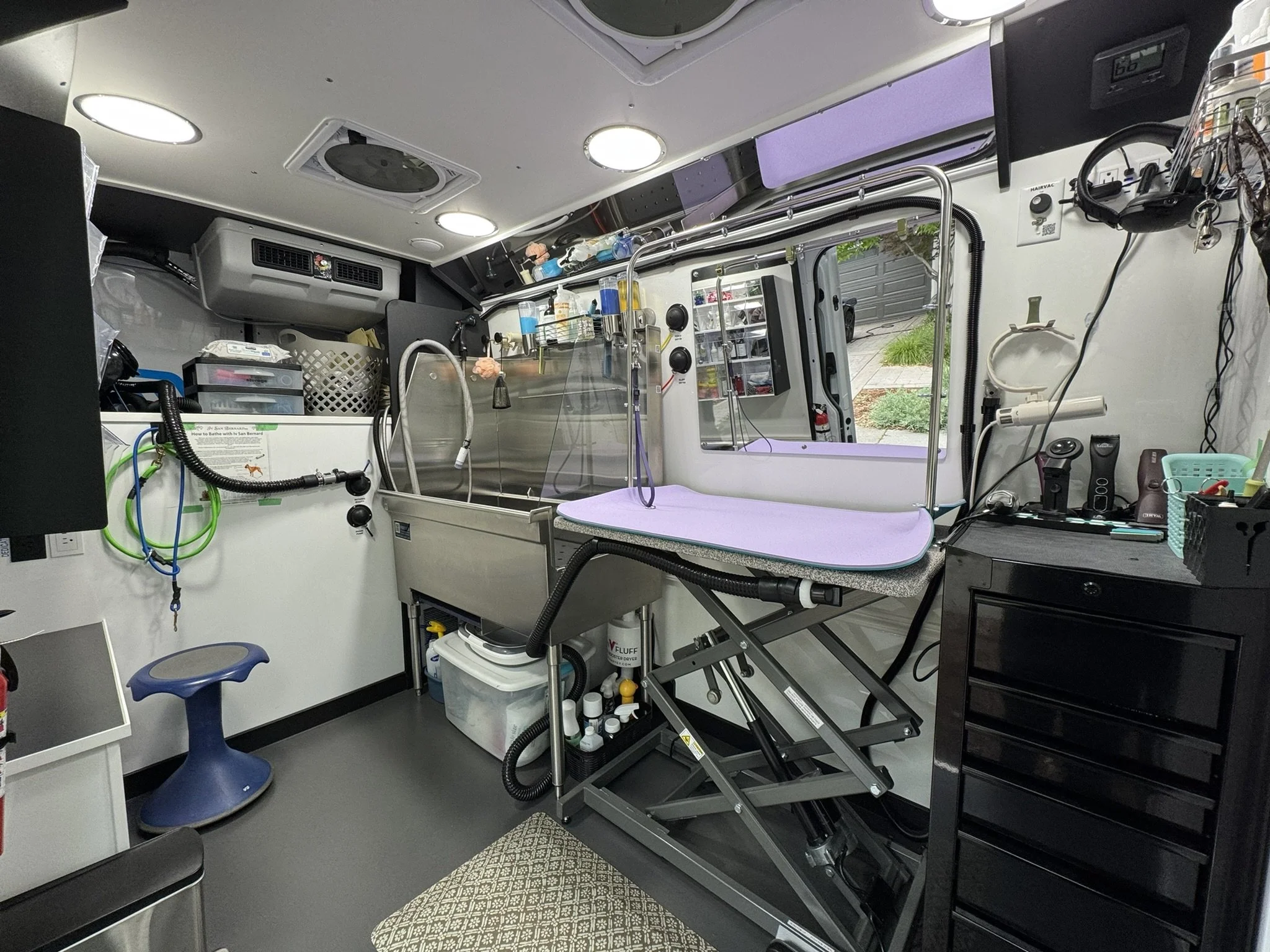 Mobile grooming van's interior