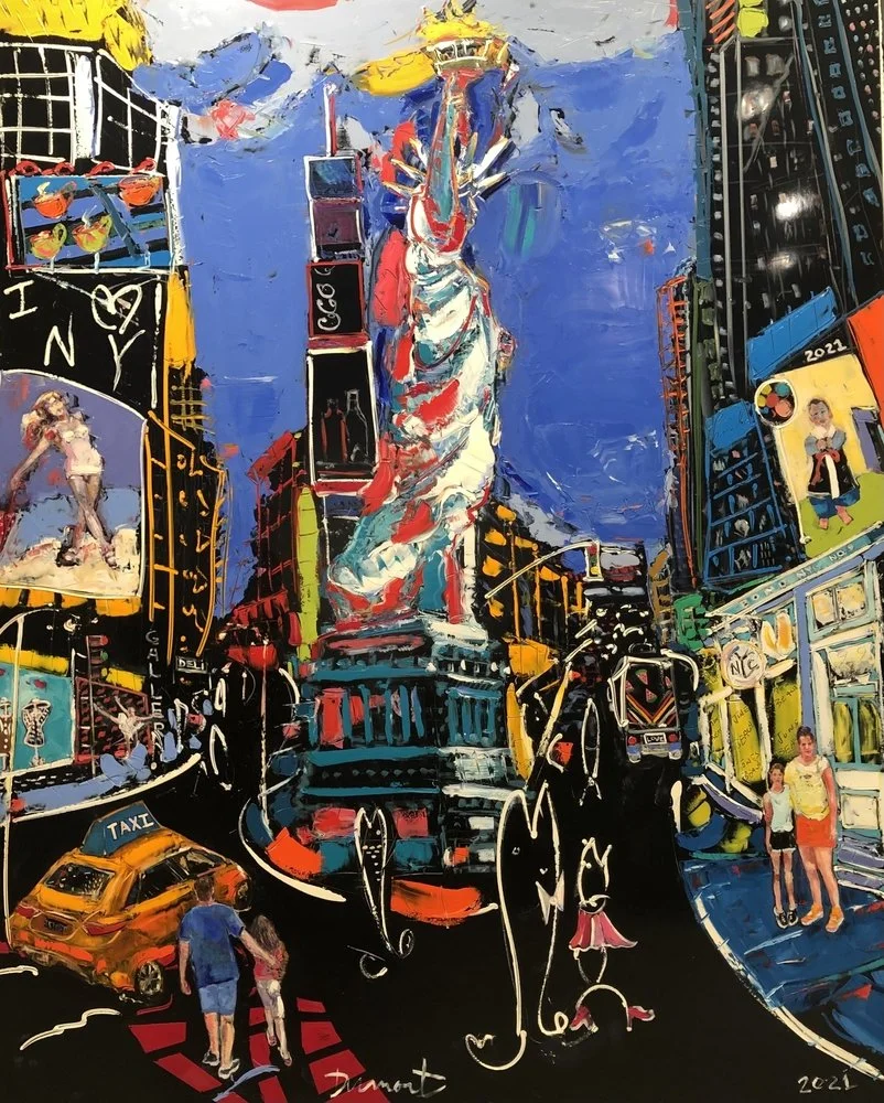 "Strolling Times Square," 60" x 48" oil on panel 2021