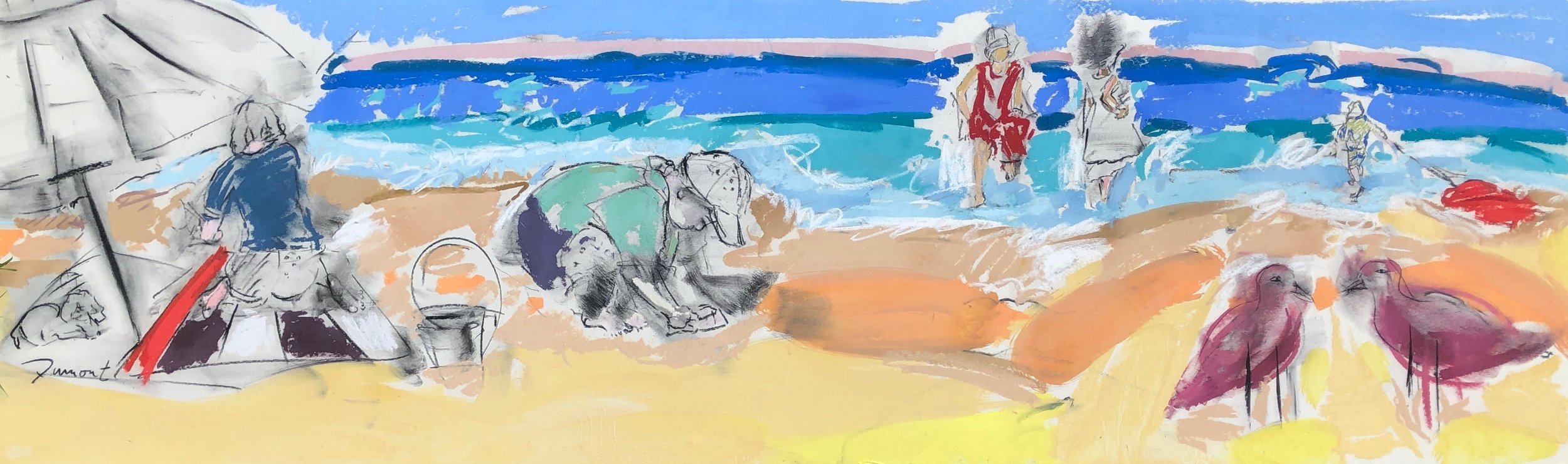 "PlayingOn Cape Cod Beach," 19" x 66" pastel 1996
