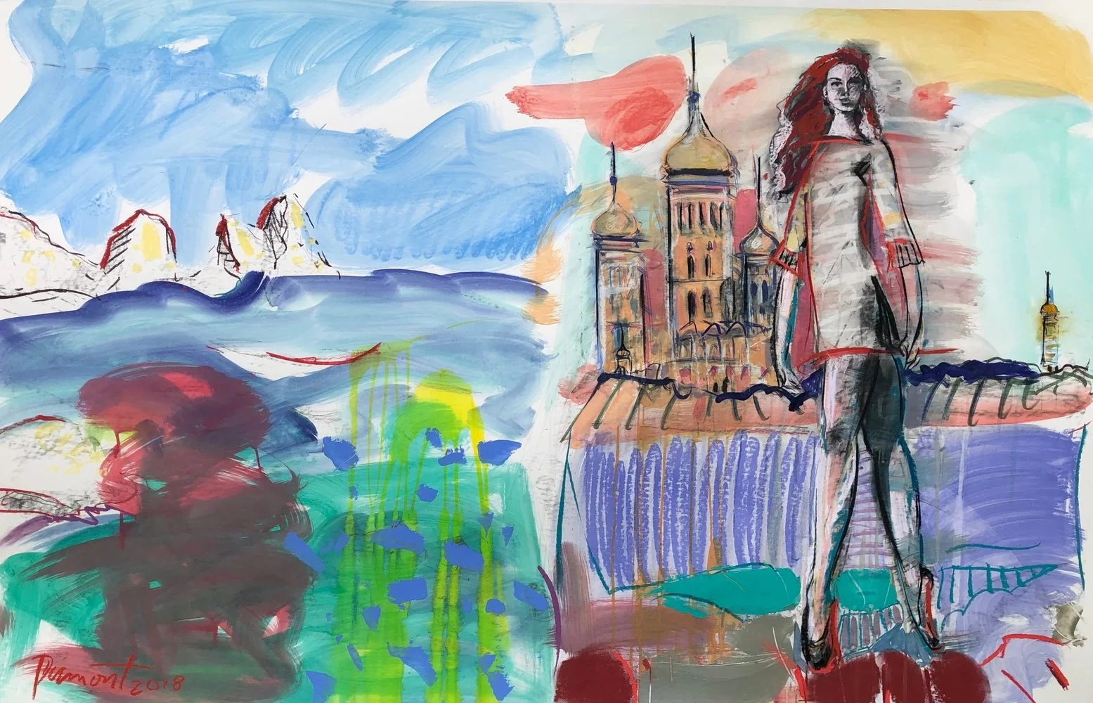 “Moscow Interlude,” 40″ x 60,” mixed media on paper