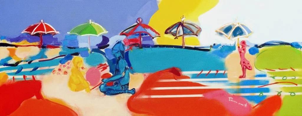 “Secrets Under the Umbrella,” 36″ x 72″ oil on canvas
