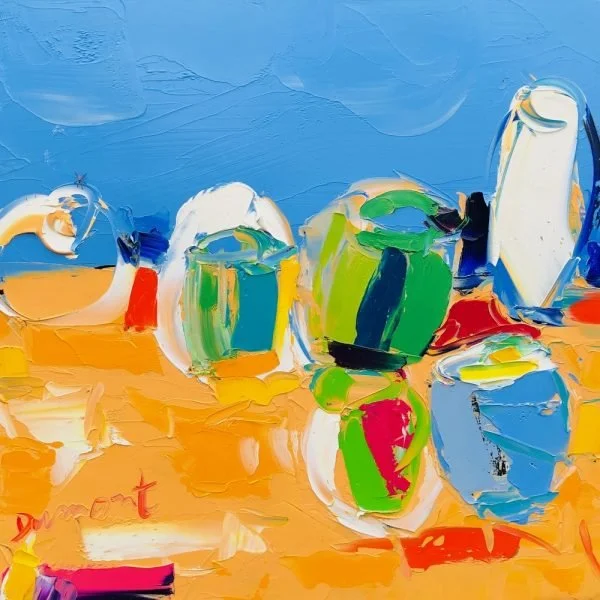 Olives On The Beach,” 12″ x 12″ oil on maple