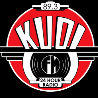 Logo for KUOI radio station with frequency 89.3 and 24-hour radio service.