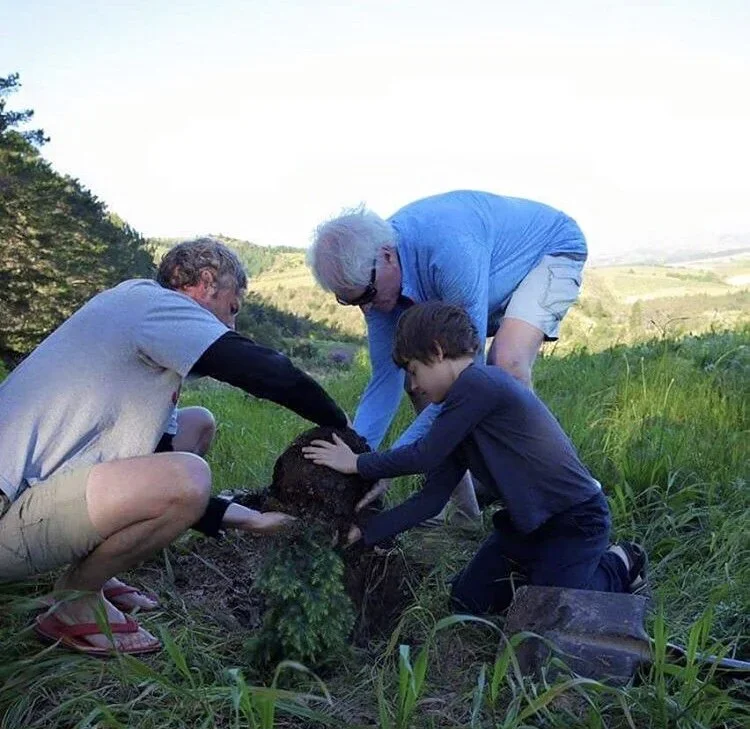 Three generations of the Pascall family planting trees for future generations to enjoy at Oneiric. 