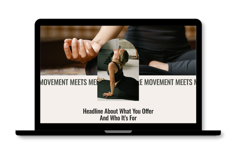 A laptop screen displays a Squarespace website design for Yoga Teachers