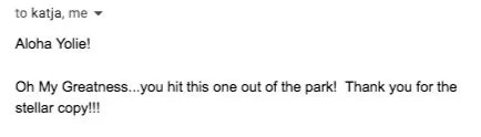 Screengrab of website copywriting feedback from a client