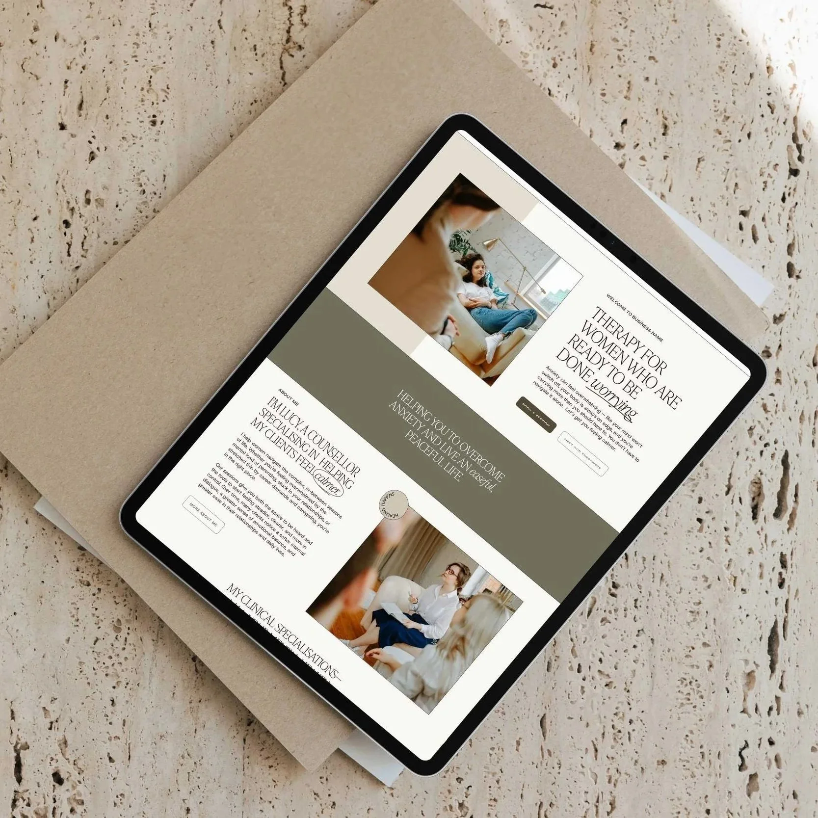 Homepage for a therapist squarespace website template