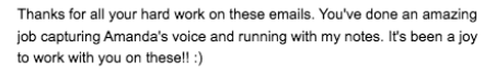 Email copywriting feedback from a co-worker on a project