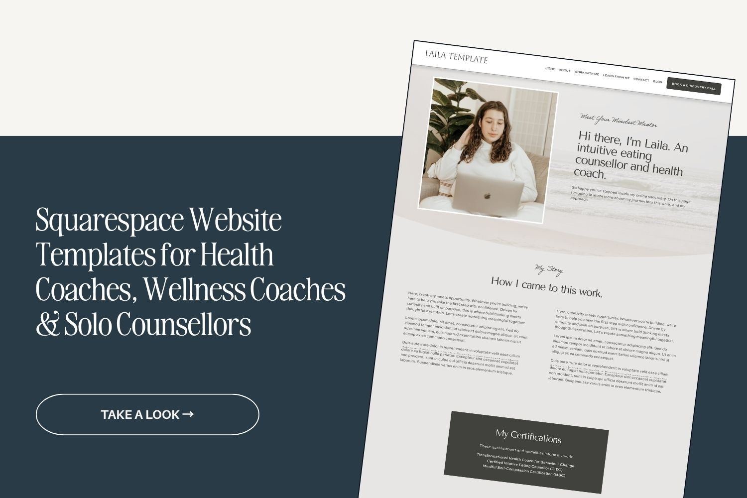 A Health Coach Website Design template for Squarespace is displayed on a screen, with text promoting these wellness-focused templates.