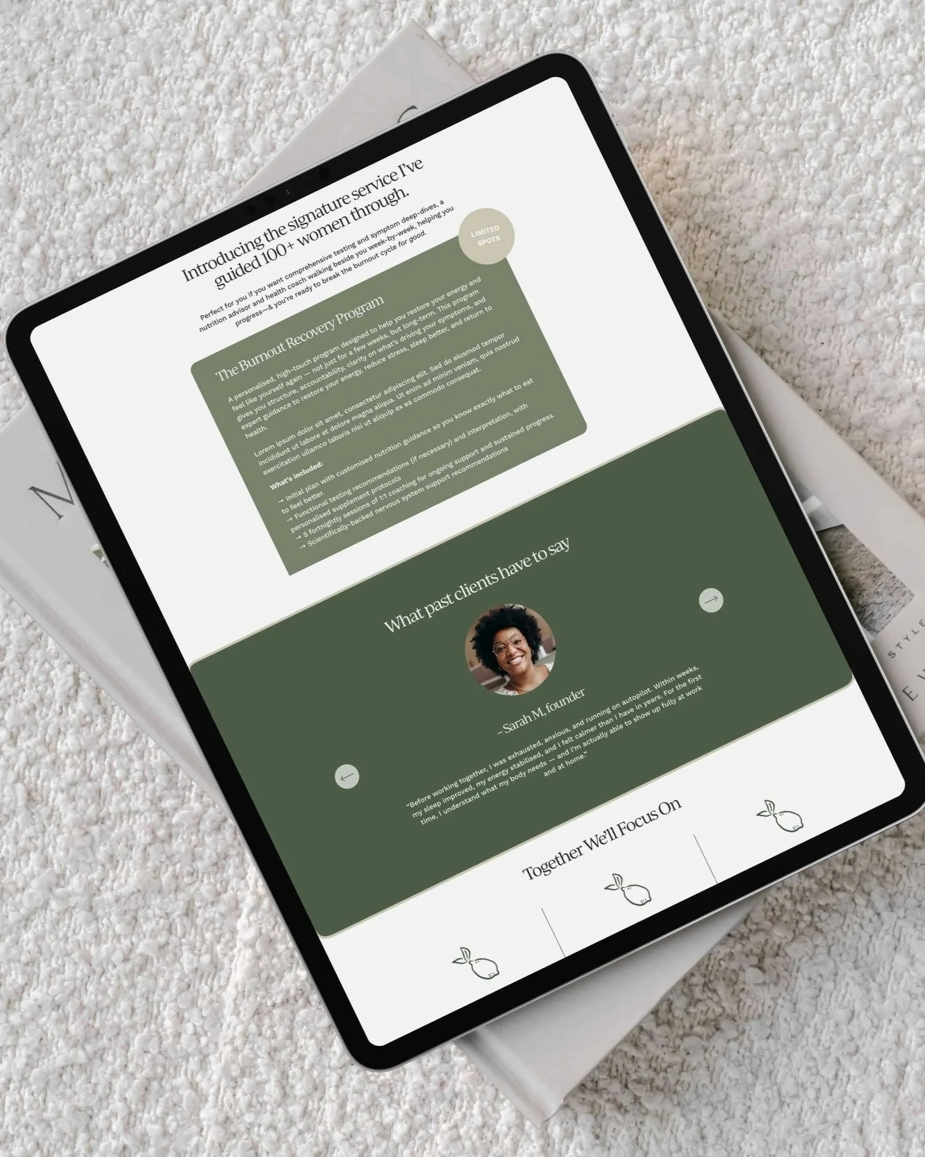 Sales page of a Nutritionist website design stating who their services are for and what the end result of working together would be