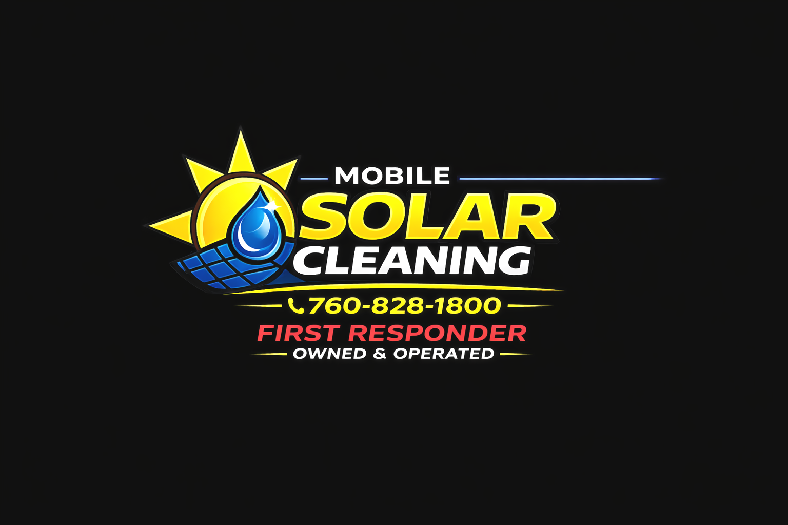 Mobile Solar Cleaning logo — First Responder owned & operated solar panel cleaning service in San Diego, CA. Call (760) 828-1800.