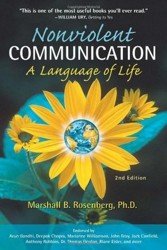 Book cover titled 'Nonviolent Communication: A Language of Life,' 2nd Edition, by Marshall B. Rosenberg, Ph.D., featuring a sunflower, a globe inside it, and a dove flying near the sunflower.
