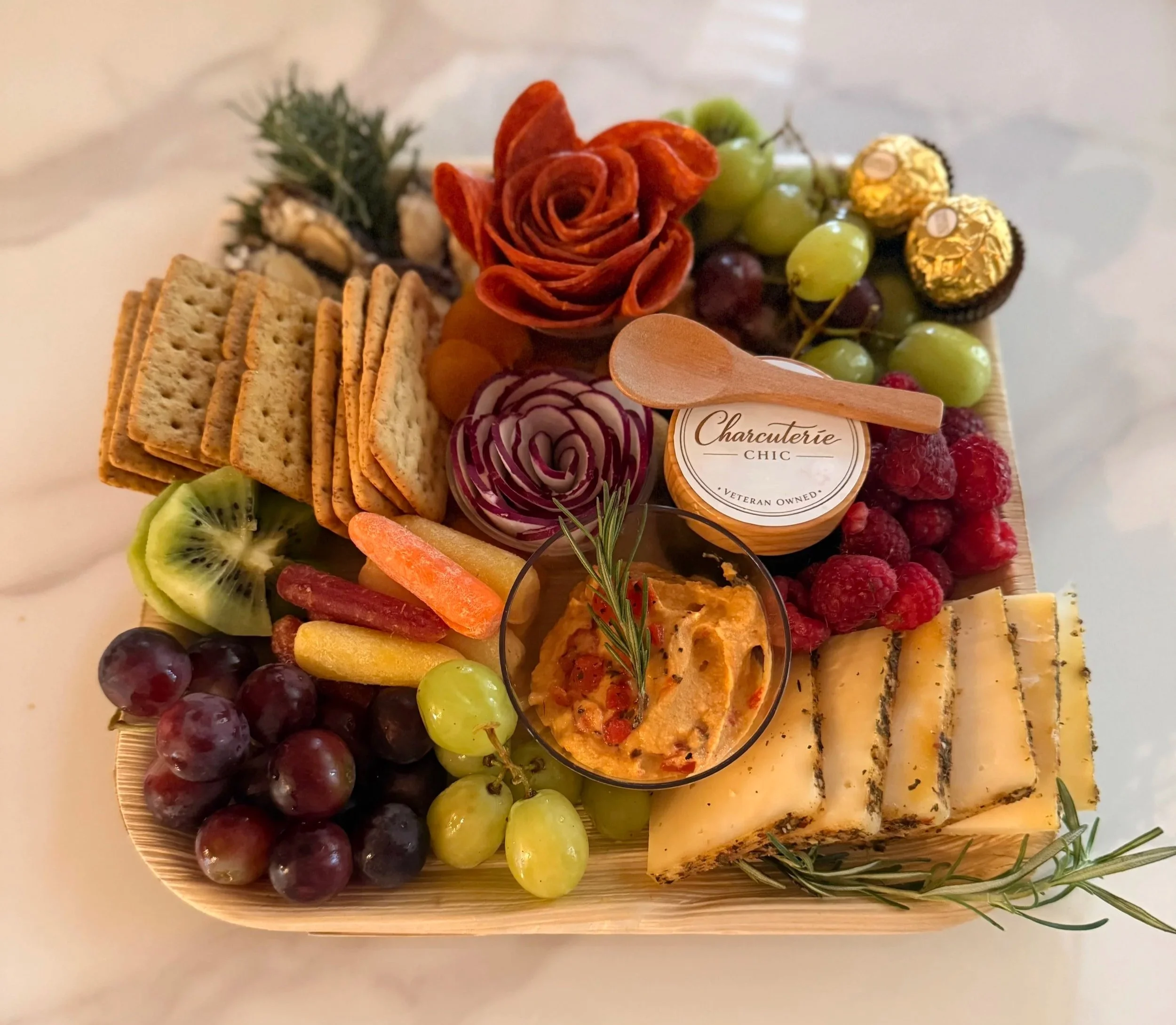 Petite Charcuterie Tray | 10” by 10” palm leaf platter | Feeds 2 to 4 people