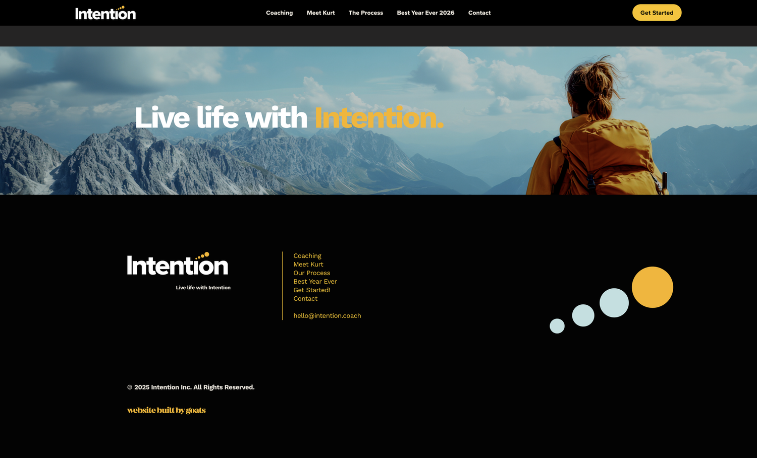 Intention coaching website homepage built by Goat Sites