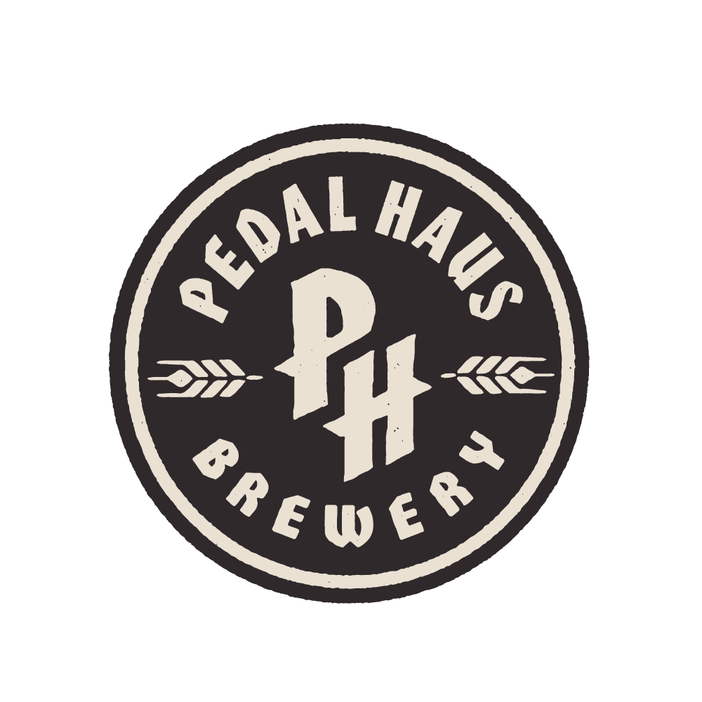 Logo for Pedal Haus Brewery, featuring circular design with arrows and the stylized initials P and H in the center.