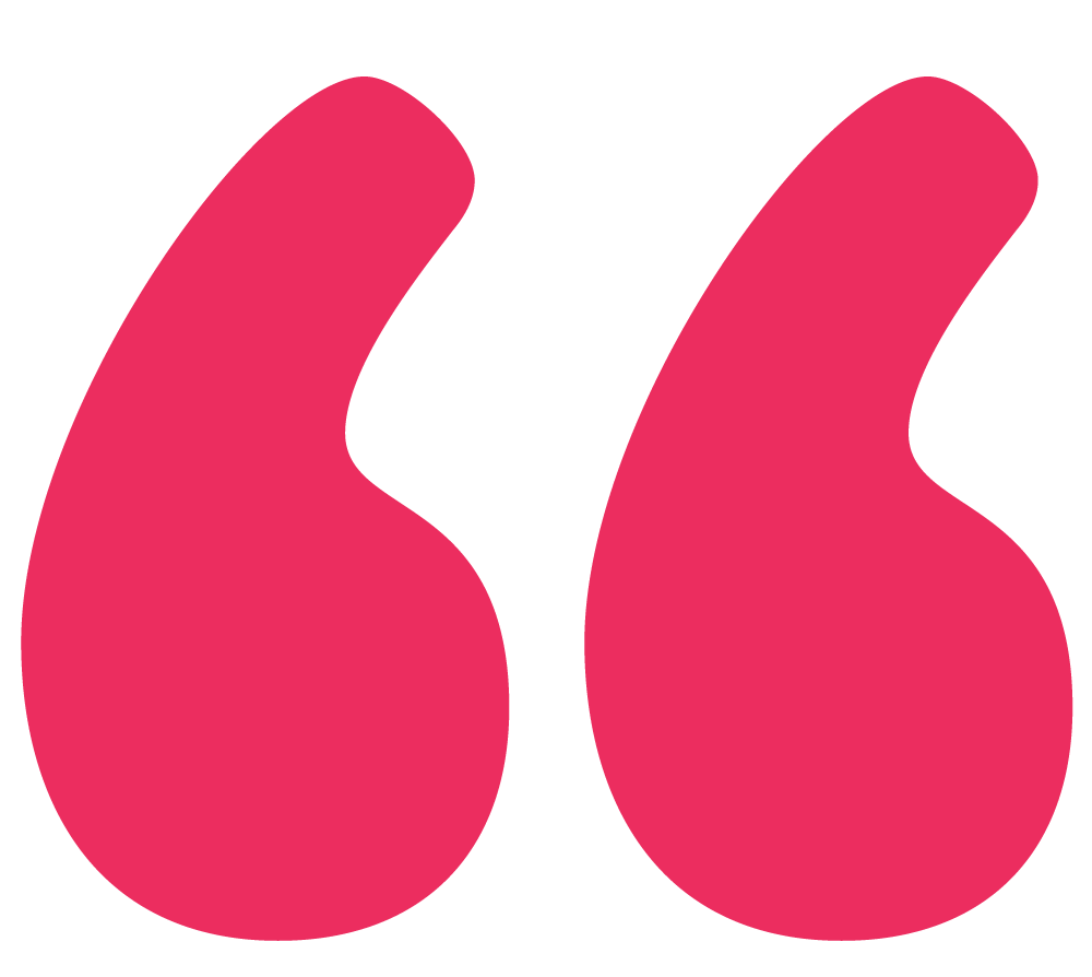 Large pink quotation marks on a black background.