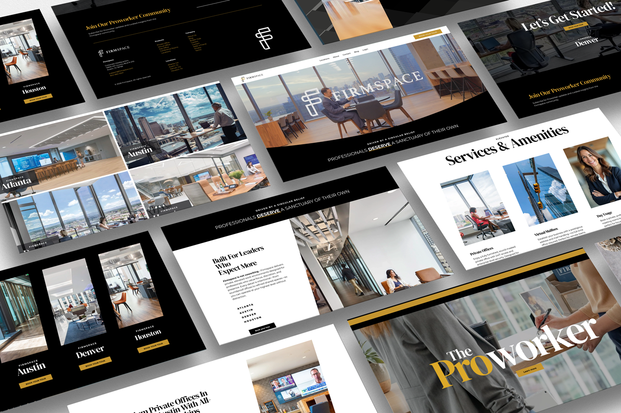 Good website design example: Firmspace website pages built by Goat Sites shown as a collage