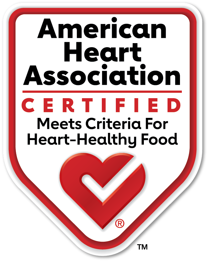 Certification badge from the American Heart Association indicating the food meets heart-healthy criteria.